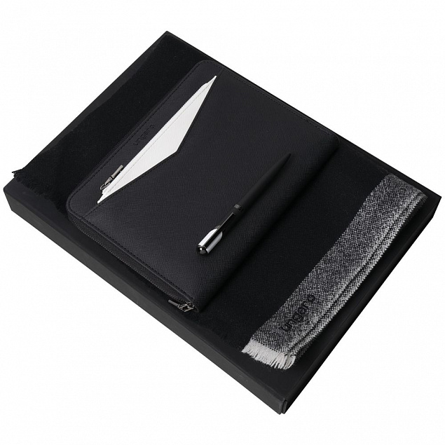Набор Cosmo: папка с блокнотом А5, ручка и шарф, черный с логотипом в Самаре заказать по выгодной цене в кибермаркете AvroraStore