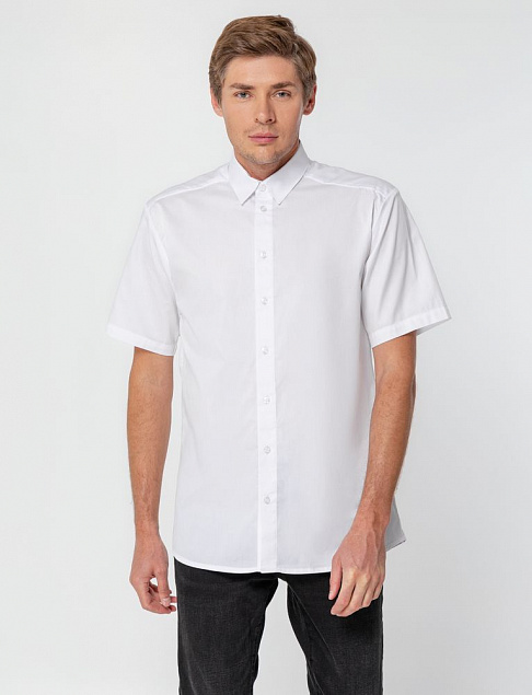 Рубашка мужская с коротким рукавом Collar, белая с логотипом в Самаре заказать по выгодной цене в кибермаркете AvroraStore