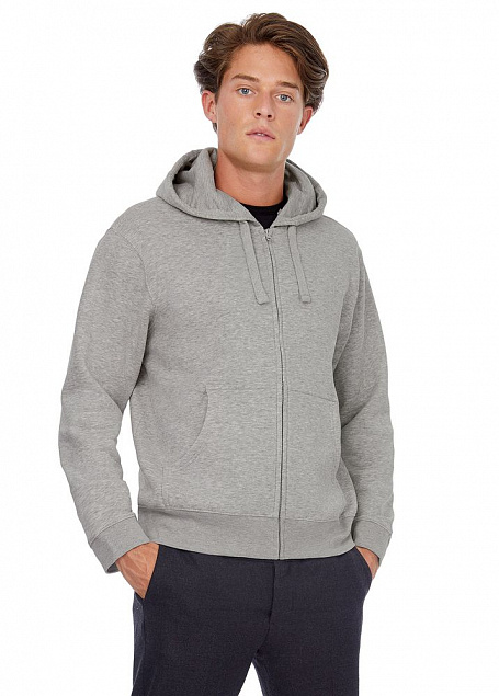 Толстовка мужская Hooded Full Zip серый меланж с логотипом в Самаре заказать по выгодной цене в кибермаркете AvroraStore