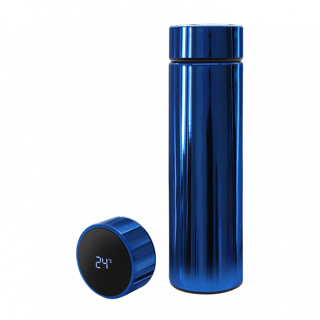 Термос Reactor гальванический c датчиком температуры  (синий) с логотипом в Самаре заказать по выгодной цене в кибермаркете AvroraStore