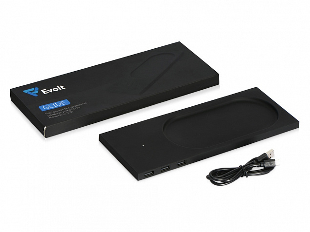 Беспроводное настольное зарядное устройство Glide с подсветкой, soft-touch с логотипом в Самаре заказать по выгодной цене в кибермаркете AvroraStore