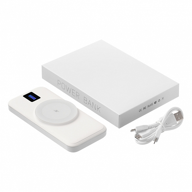 Внешний беспроводной аккумулятор, Ultra Wireless Magnetic, 10000 mah, белый с логотипом в Самаре заказать по выгодной цене в кибермаркете AvroraStore