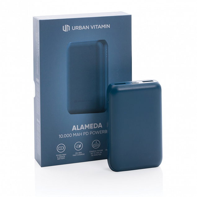 Внешний аккумулятор Urban Vitamin Alameda с быстрой зарядкой PD, 18 Вт, 10000 мАч с логотипом в Самаре заказать по выгодной цене в кибермаркете AvroraStore