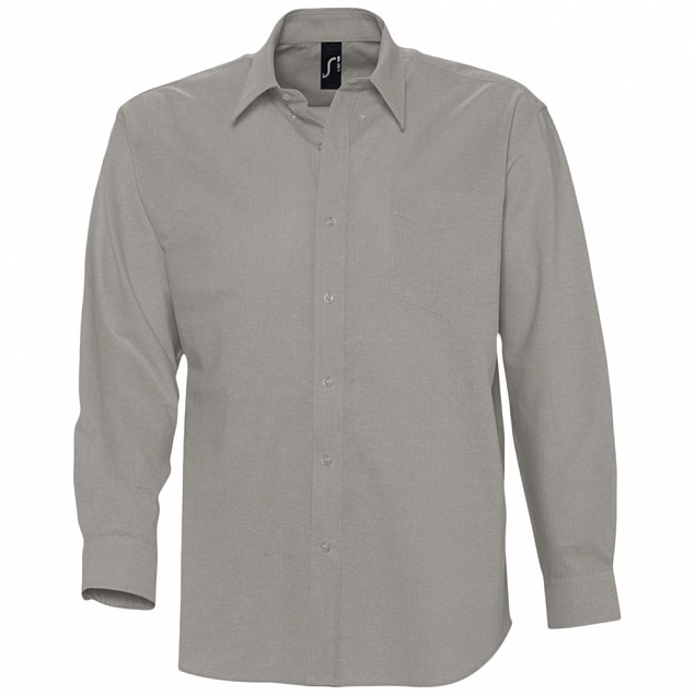 Рубашка мужская с длинным рукавом BOSTON, серая с логотипом в Самаре заказать по выгодной цене в кибермаркете AvroraStore
