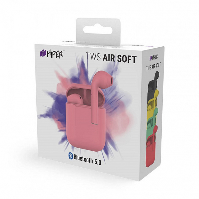 Наушники беспроводные с зарядным боксом TWS AIR SOFT, цвет розовый с логотипом в Самаре заказать по выгодной цене в кибермаркете AvroraStore