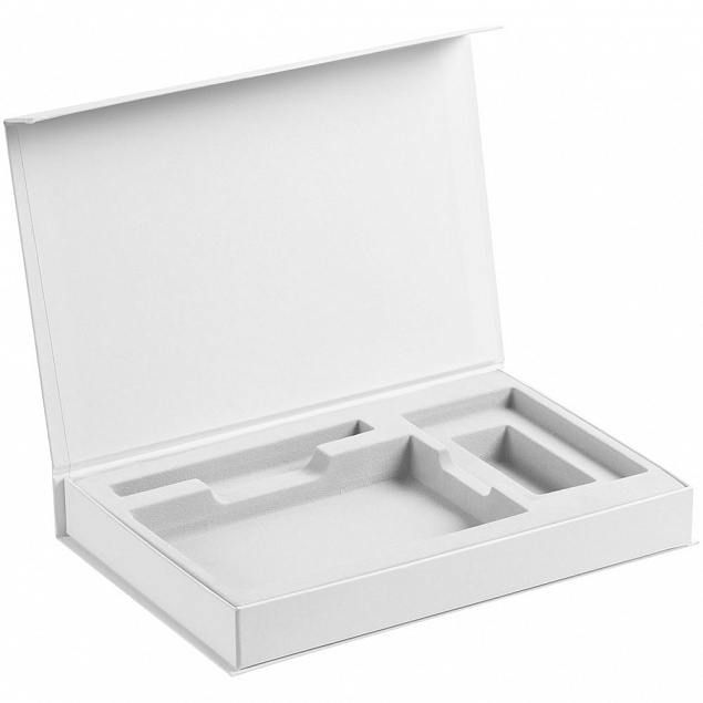 Коробка Silk с ложементом под ежедневник, аккумулятор и ручку, белая с логотипом в Самаре заказать по выгодной цене в кибермаркете AvroraStore