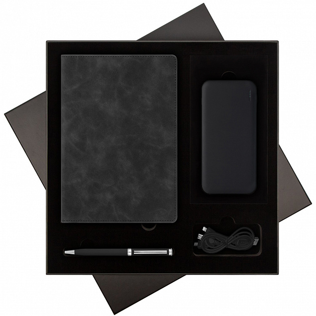 Подарочный набор Verona, черный (ежедневник, ручка, аккумулятор) с логотипом в Самаре заказать по выгодной цене в кибермаркете AvroraStore