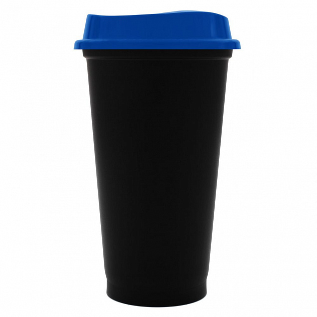 Стакан с крышкой Color Cap Black, черный с синим с логотипом в Самаре заказать по выгодной цене в кибермаркете AvroraStore