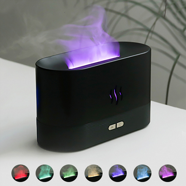 Светодиодный USB увлажнитель-ароматизатор Flame RGB, черный с логотипом в Самаре заказать по выгодной цене в кибермаркете AvroraStore