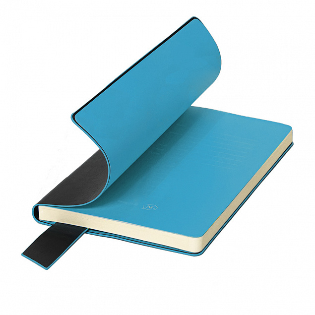 Бизнес-блокнот "Trendi", 130*210 мм, черно-голубой, мягкая обложка, в линейку с логотипом в Самаре заказать по выгодной цене в кибермаркете AvroraStore