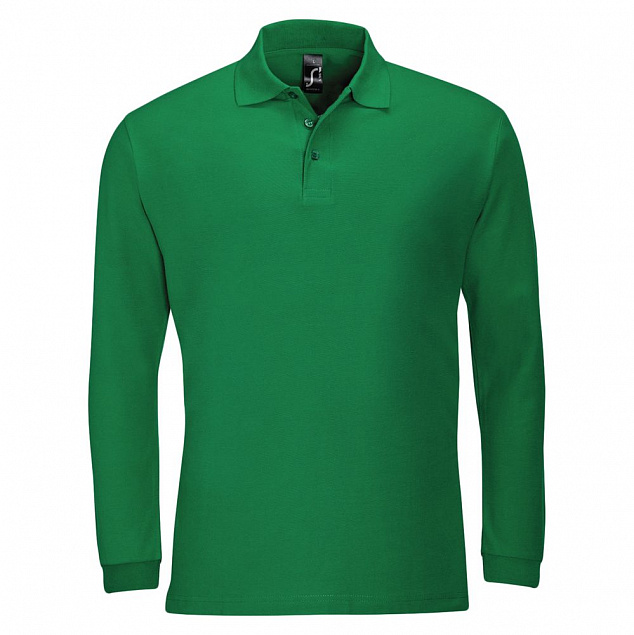 Рубашка поло мужская с длинным рукавом WINTER II 210 ярко-зеленая с логотипом в Самаре заказать по выгодной цене в кибермаркете AvroraStore