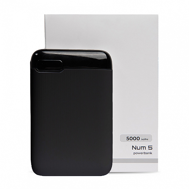 Универсальный аккумулятор OMG Num 5 (5000 мАч), черный, 10,2х6.3х1,2 см с логотипом в Самаре заказать по выгодной цене в кибермаркете AvroraStore