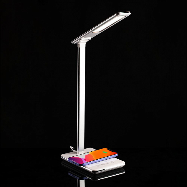 Настольная лампа с беспроводной зарядкой Power Spot, белая с логотипом в Самаре заказать по выгодной цене в кибермаркете AvroraStore