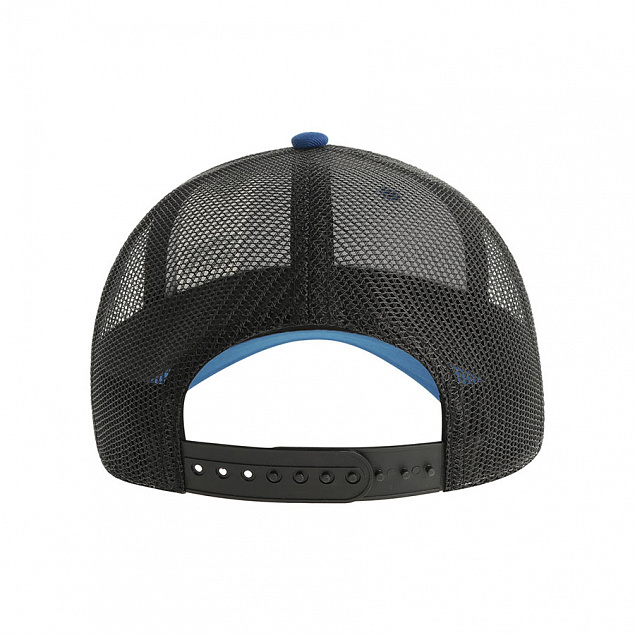 Бейсболка ZION, 5 клиньев, сетка,  100 % переработанный полиэстер, застежка, синий, черный с логотипом в Самаре заказать по выгодной цене в кибермаркете AvroraStore