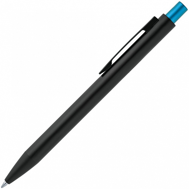 Ручка шариковая Chromatic, черная с голубым с логотипом в Самаре заказать по выгодной цене в кибермаркете AvroraStore