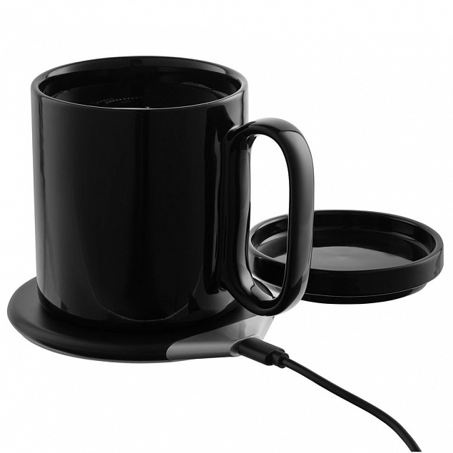 Кружка с подогревом и беспроводной зарядкой DualBase, черная с логотипом в Самаре заказать по выгодной цене в кибермаркете AvroraStore