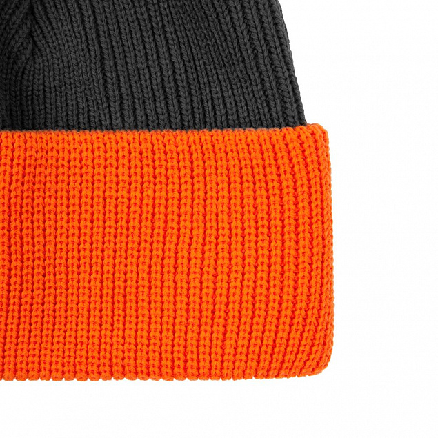 Шапка Snappy, темно-серая с оранжевым с логотипом в Самаре заказать по выгодной цене в кибермаркете AvroraStore