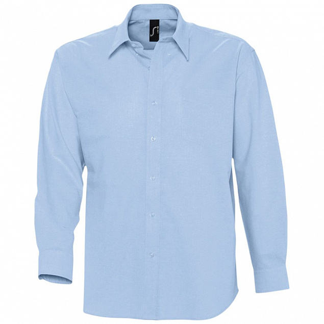 Рубашка мужская с длинным рукавом BOSTON, голубая с логотипом в Самаре заказать по выгодной цене в кибермаркете AvroraStore