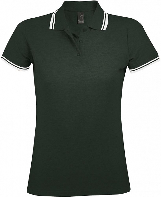 Рубашка поло женская PASADENA WOMEN 200 с контрастной отделкой, зеленая с белым с логотипом в Самаре заказать по выгодной цене в кибермаркете AvroraStore