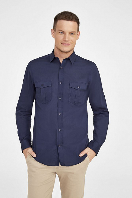 Рубашка мужская BURMA MEN, темно-синяя с логотипом в Самаре заказать по выгодной цене в кибермаркете AvroraStore