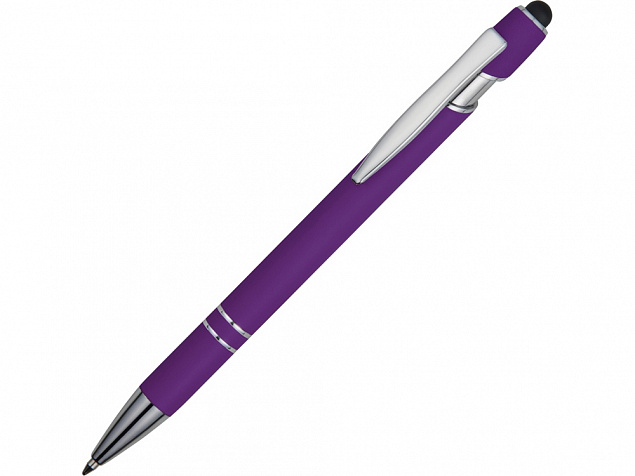Ручка металлическая soft-touch шариковая со стилусом Sway, фиолетовый/серебристый с логотипом в Самаре заказать по выгодной цене в кибермаркете AvroraStore
