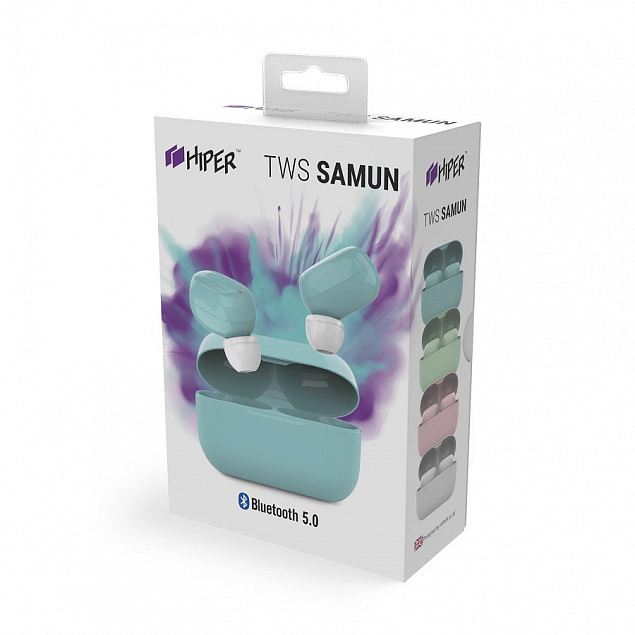 Наушники беспроводные Hiper TWS SAMUN, голубые с логотипом в Самаре заказать по выгодной цене в кибермаркете AvroraStore