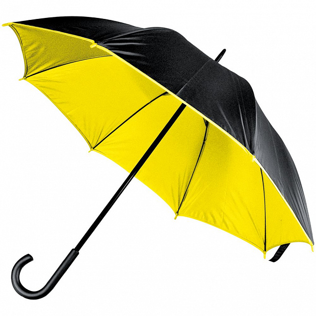 Зонт-трость с двойным куполом, черный с желтым с логотипом в Самаре заказать по выгодной цене в кибермаркете AvroraStore